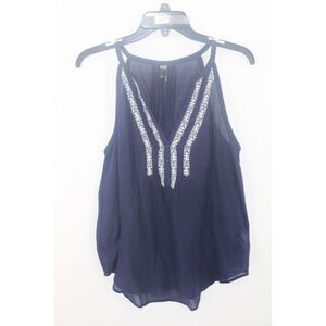 PAIGE WOMEN Sz M TYRA EMBROIDERED V-NECK SLEEVELESS TANK EVENING BLUE